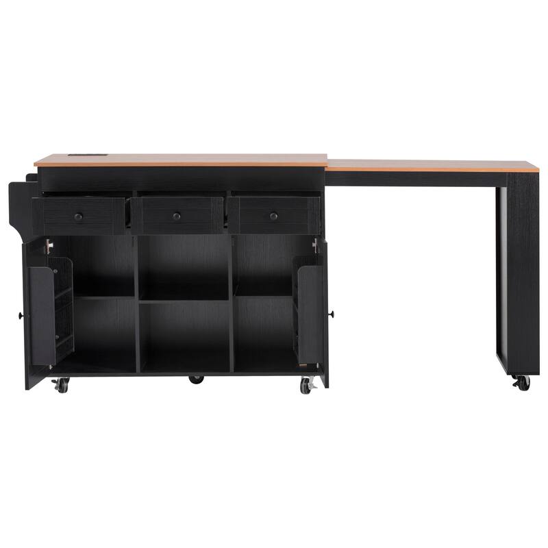 Anmytek Expandable Kitchen Island Cart Wood Top Black Storage Mobile Prep Station Small Space Modern