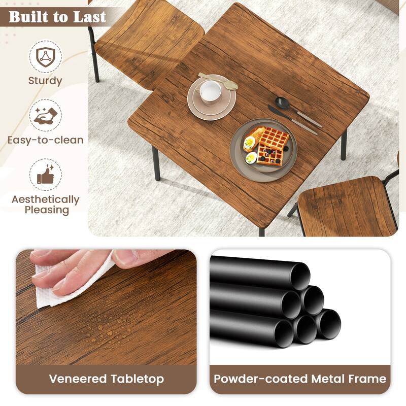 Gymax 3-Piece Wood Square Kitchen Table & Chair Set w/ Metal Frame