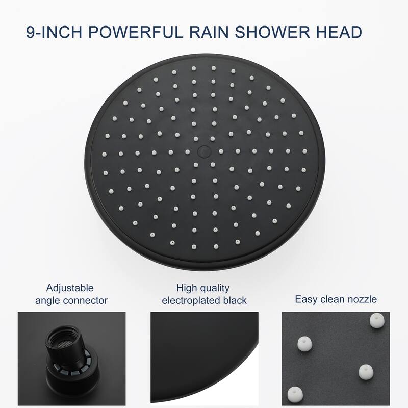 1-Spray Patterns with 9 in. Wall Mount Rain Fixed Shower Head with Valve