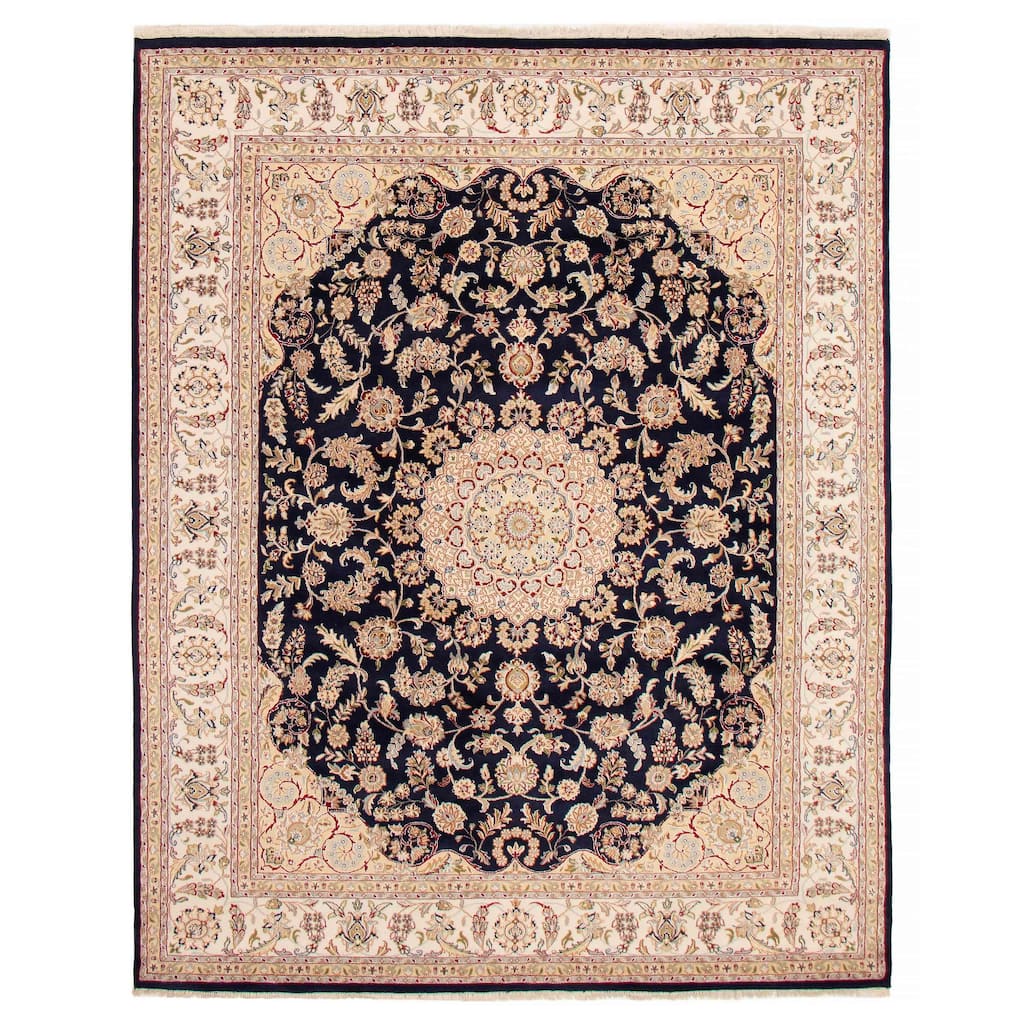 ECARPETGALLERY Hand-knotted Nain Dark Navy Silk, Wool Rug - 7'8 x 10'2