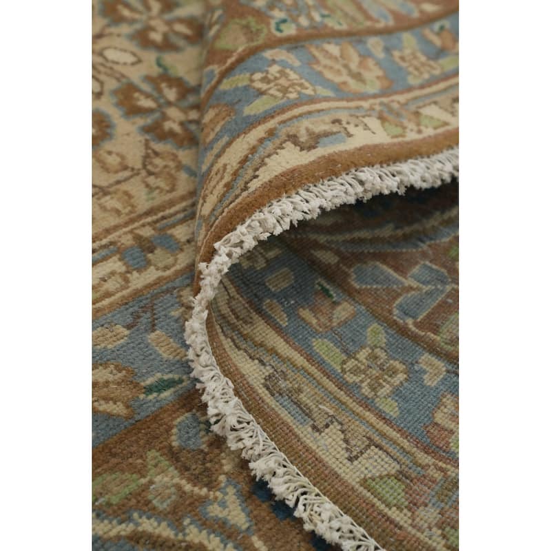 Hand Knotted Oriental 100% Wool Carpet Traditional Floral Brown Kerman Area Rug - 12' 11'' X 9' 6''