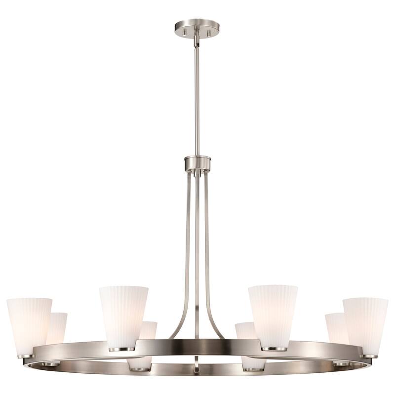 Royale 8 Light Chandelier Brushed Nickel Finish Ribbed White Glass - Brushed Nickel