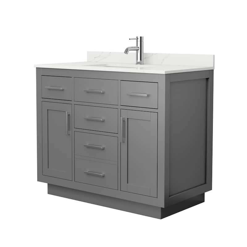 Beckett TK 42-inch Single Vanity, Single Hole Quartz Top - Dark Gray, Nickel Trim, Giotto Quartz Top