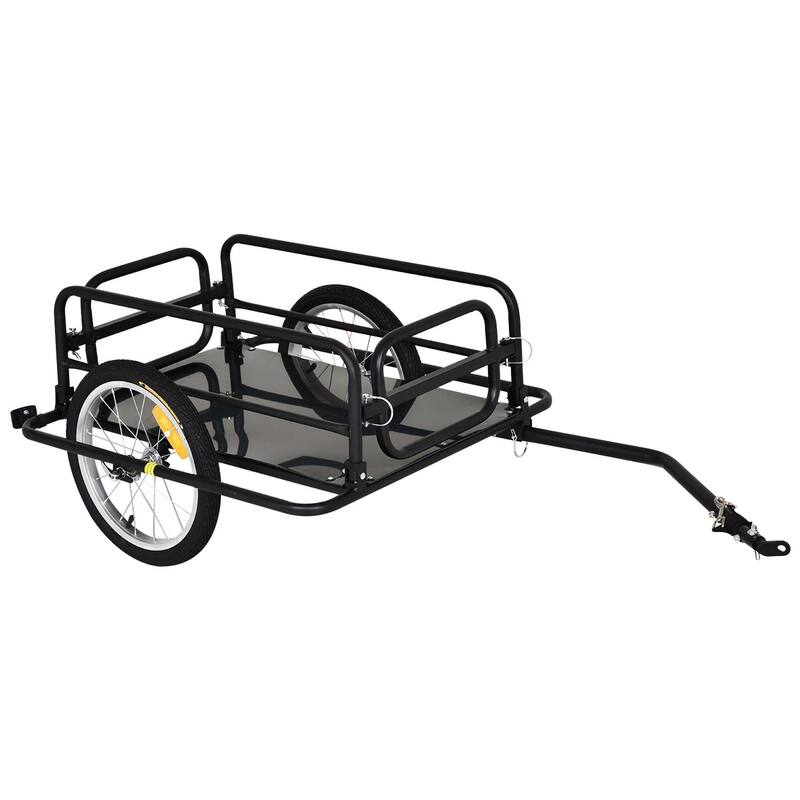 Foldable Bike Cargo Trailer with Steel Frame, Detachable Walls, and 16-Inch Wheels - Black