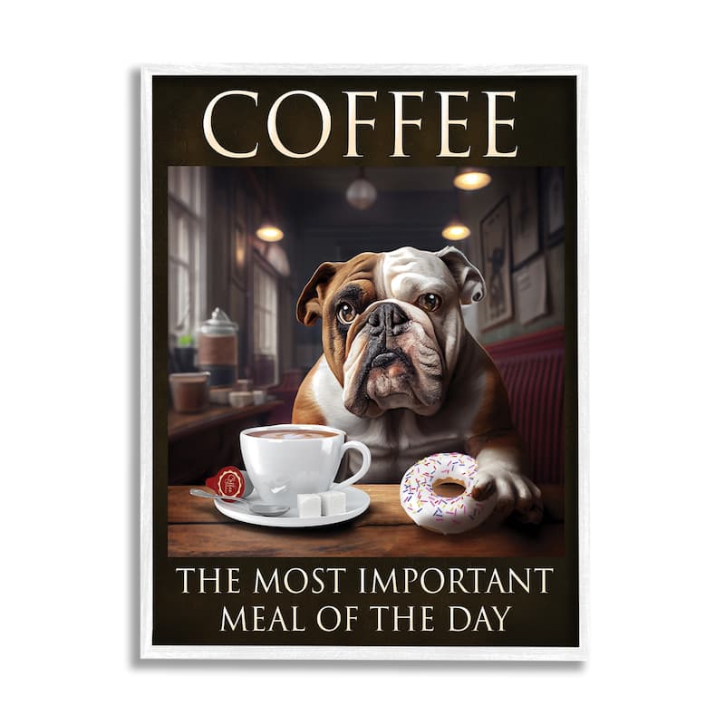 Stupell Coffee Important Meal Dog Framed Giclee Art Design by Karen Burke - 11 x 14 - White