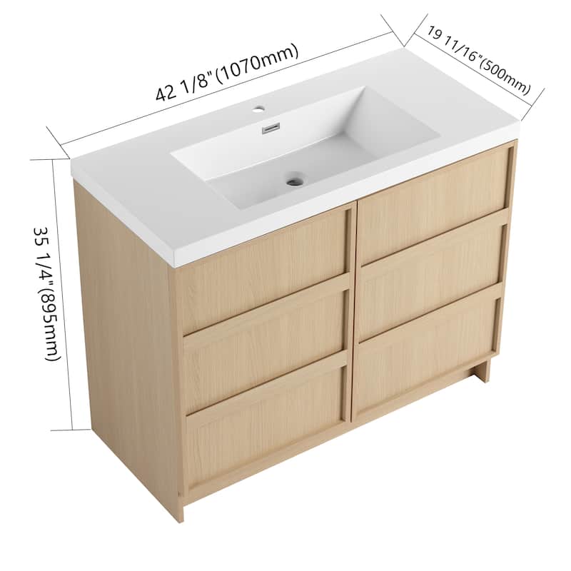 Bathroom Vanity With Resin Sink In 36/42/48 Inch, Freestanding Bathroom Vanity With Soft Close Doors And Shelf