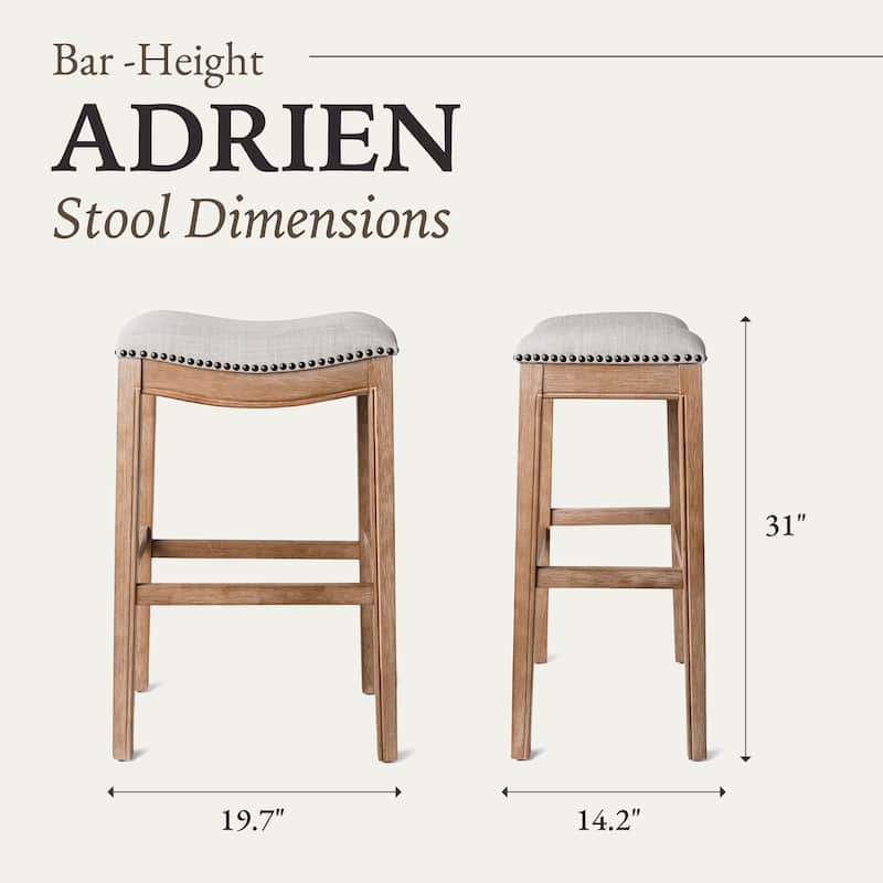 Maven Lane Adrien Backless Saddle Kitchen Counter Stool in Walnut Finish w/ Grey Fabric Upholstery
