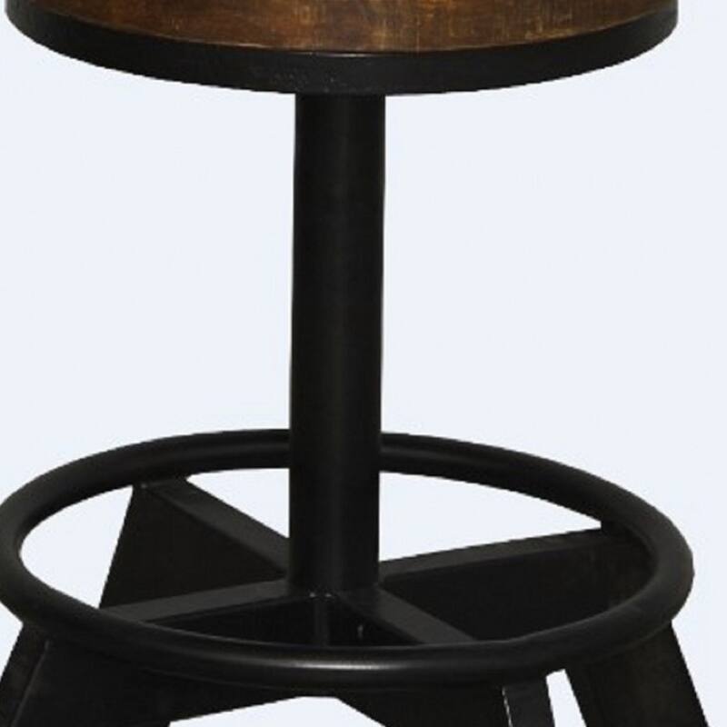22" Modern Style Brown Black Backless Bar Chair with Solid Wood Round Seat and Iron Legs Footrest - 21.7”H x 11.8”W x 11.8”D