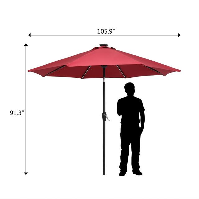 9FT Strip Light Umbrella Waterproof Folding Sunshade(Resin Baseis not included)