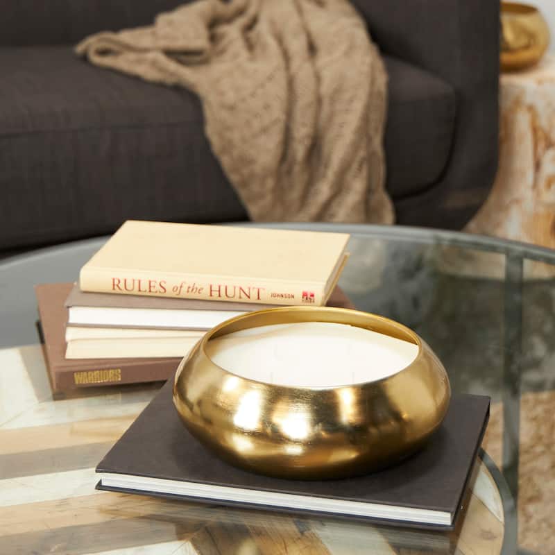 Gold Metal Jasmine Scented Wide Wick Candle with White Wax