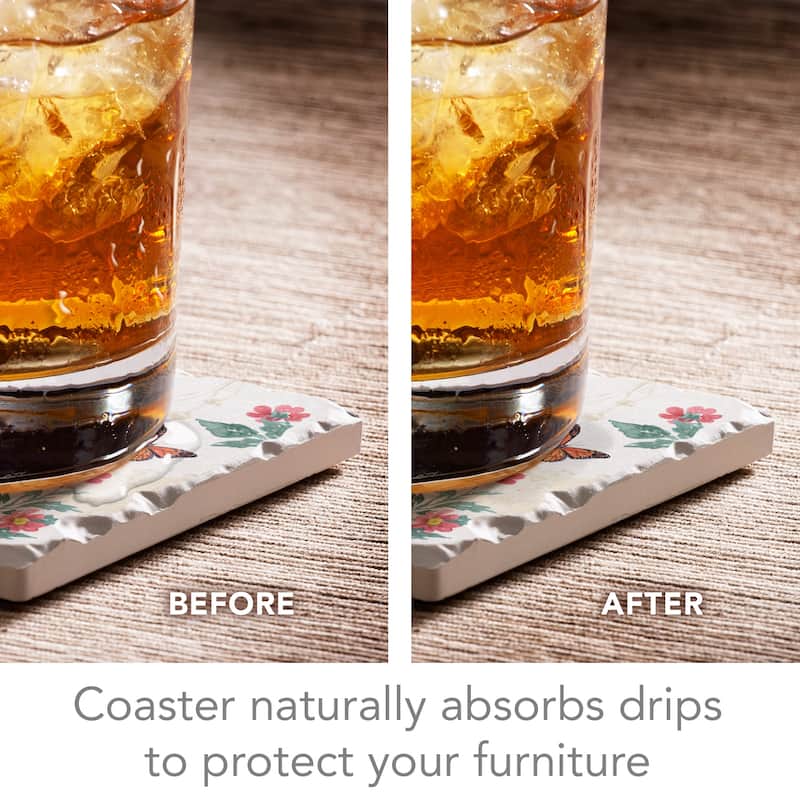 Absorbent Stone Beverage Coasters - Set of 4 - Sunflower Splendor - Multi-159