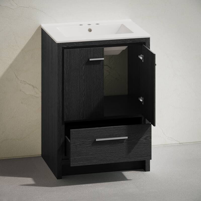 Virage 24" Freestanding Bathroom Vanity In Black Oak With 3-Hole Centerset Sink Top - 24