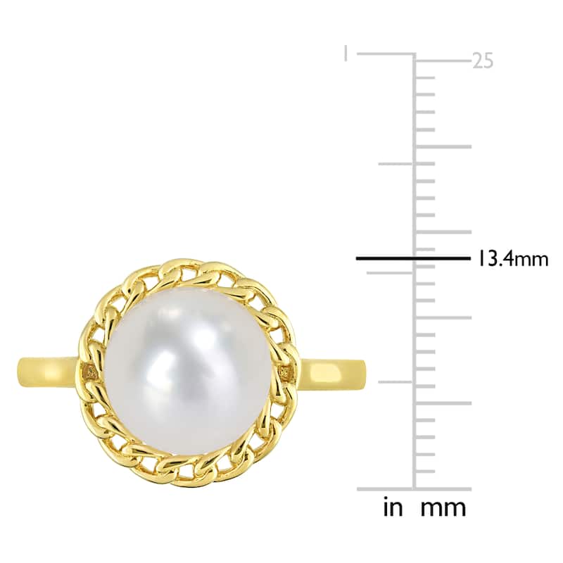 Miadora 9-9.5mm Cultured Freshwater Pearl Halo Link Ring in Yellow Silver