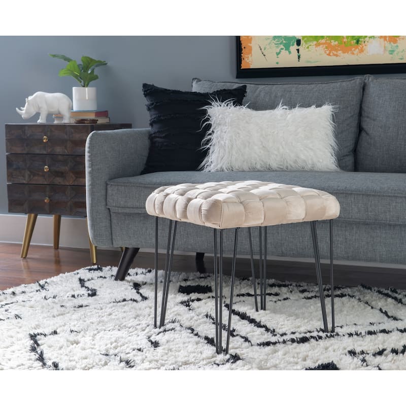Newbury Handwoven Velvet Square Ottoman - Cream