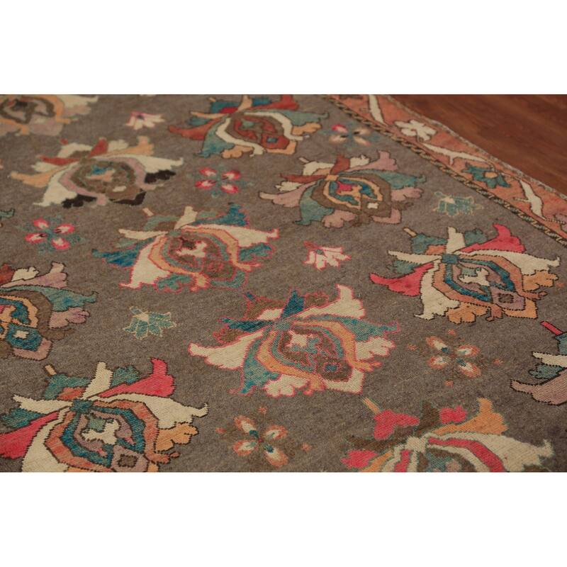 All-Over Brown Floral Gabbeh Persian Area Rug Hand-Knotted Wool Carpet - 5'2"x 9'0"