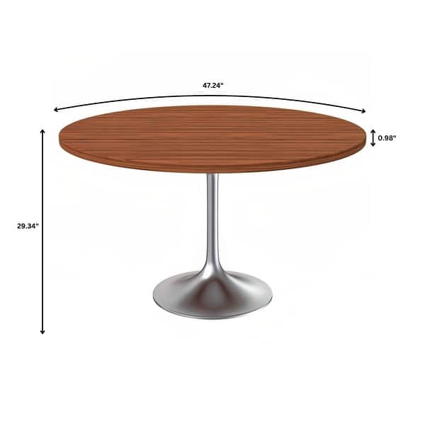 dimension image slide 1 of 4, Verve 48" Modern Round Solid Wood Top Dining Table with Brushed Chrome Steel Pedestal Base for Kitchen & Dining Room