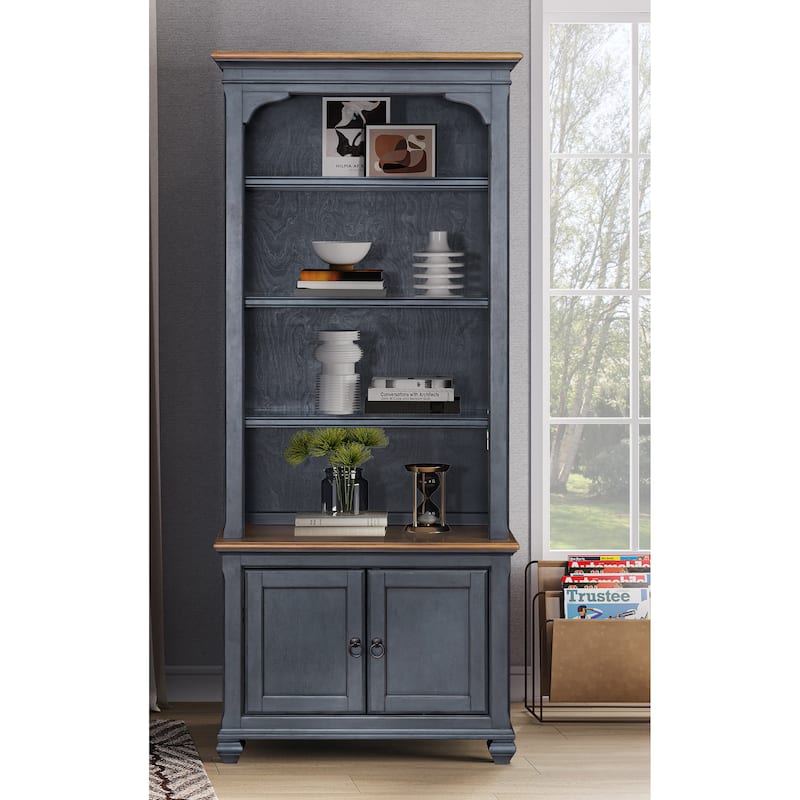 Bridgevine Home Americana 84 inch Universal Pier Bookcase, No Assembly Required, Corduroy Blue Finish