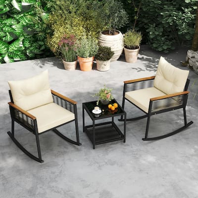 Costway 3 PCS Outdoor Rocking Bistro Set with 2-Tier Coffee Table, - See Details