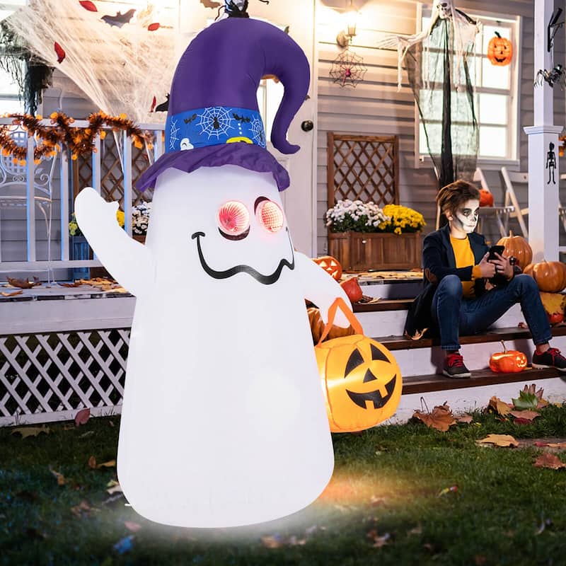 Costway 6 Ft Halloween Inflatables Cute Ghost with Jack-O-Lantern & - See Details