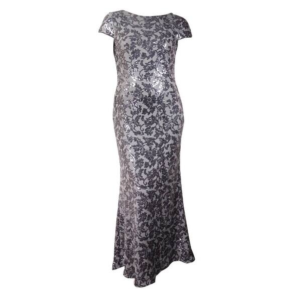 Shop Calvin Klein Women S Cowl Back Cap Sleeves Sequined Gown