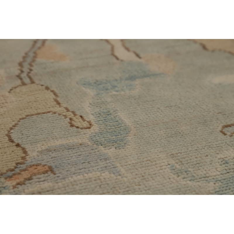 Vegetable Dye Blue Oushak Turkish Area Rug Handmade Wool Carpet - 7'10"x 9'11"