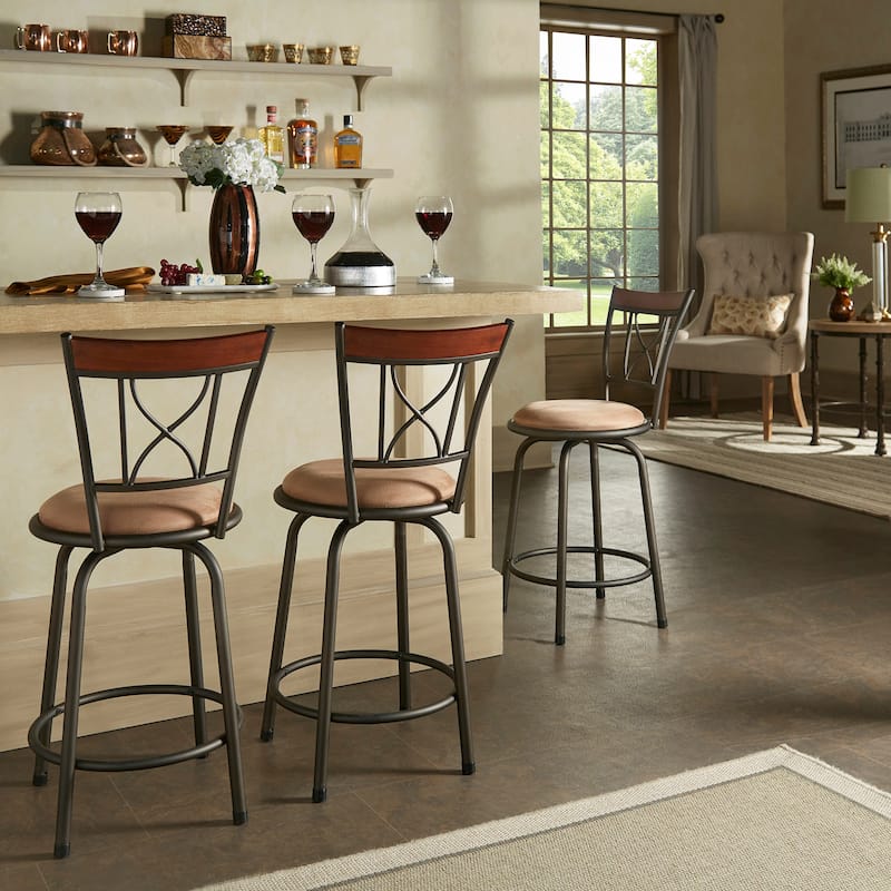Verona Swivel Adjustable Sheen Black X-Back 3-Piece Stool Set by iNSPIRE Q Classic