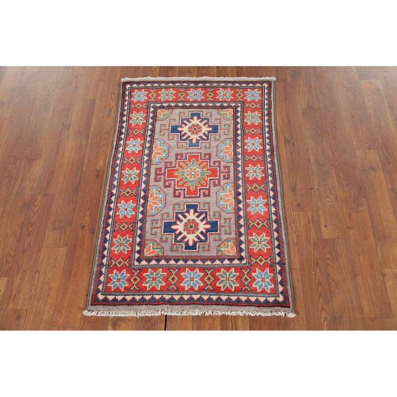 Geometric Kazak Oriental Accent Rug Handmade Wool Carpet - 2'0"x 3'1"