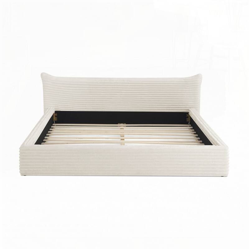 Grounded Platform Bed with Decorative Curved Headboard and Solid Wood Frame