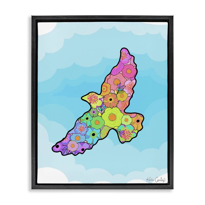 Stupell Bright Floral Bird Outline Framed Floater Canvas Wall Art Design By Katie Conley - 25 x 31 - Black