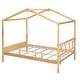 preview thumbnail 39 of 58, Twin/Full Size House Bed, Wooden Playhouse Bed Frame with Semi-enclosed Roof, Headboard, Footboard Storage for Kids, Teens
