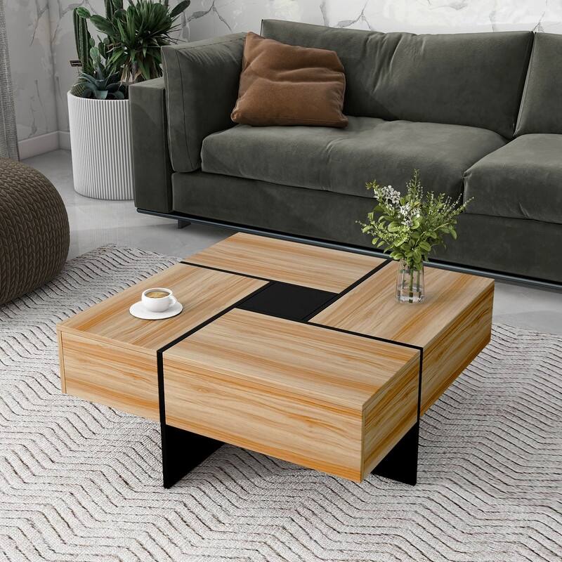 ON-TREND Unique Design Coffee Table with 4 Hidden Storage Compartments - Brown