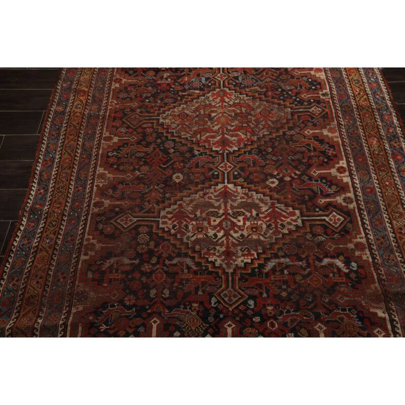 Antique Kazak Traditional Geometric 5'3''x9 Hand Knotted Wool Charcoal Rug - 5' 3'' x 9'