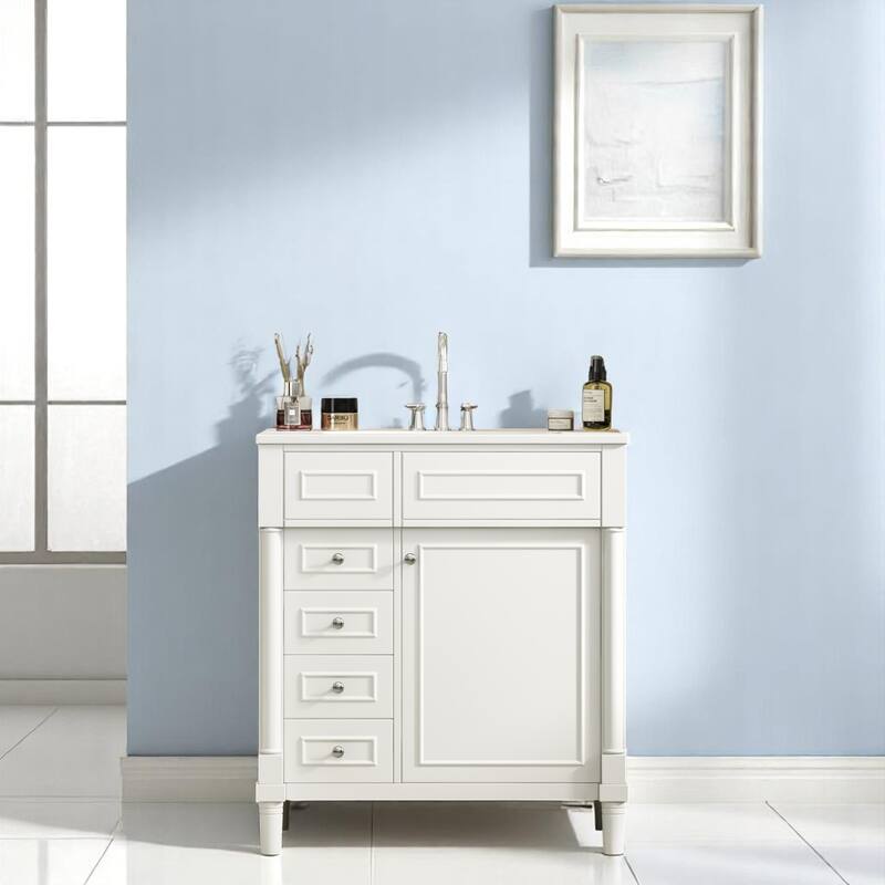 Modern 30" Bathroom Vanity Cabinet with Sink, 2 Drawers, Soft Close Door & Solid Wood Legs
