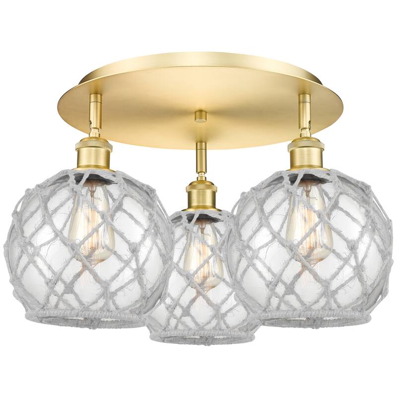 Innovations Lighting Endless Possibilities Ballston - Farmhouse Rope - 3 Light 20" Flush Mount - Clear Glass with White Rope/Satin Gold