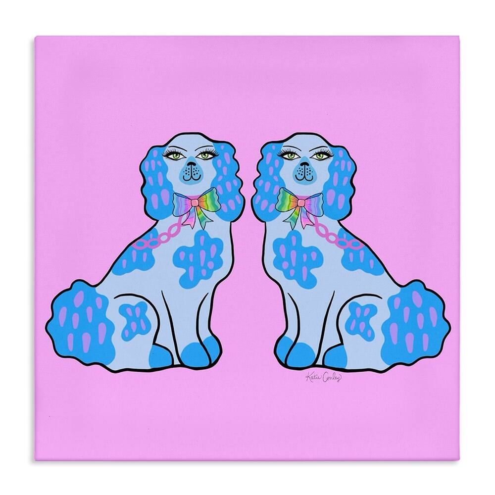 Stupell Funky Dogs Blue & Pink Canvas Wall Art Design By Katie Conley
