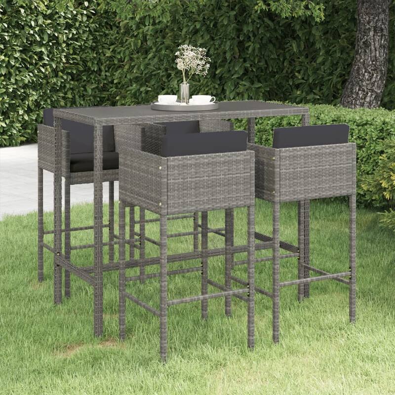 vidaXL Patio Bar Set Outdoor Bistro Set Bar Stool Bistro Table Poly Rattan - Grey 51.2" x 23.6" x 43.3" - 5-Piece Sets