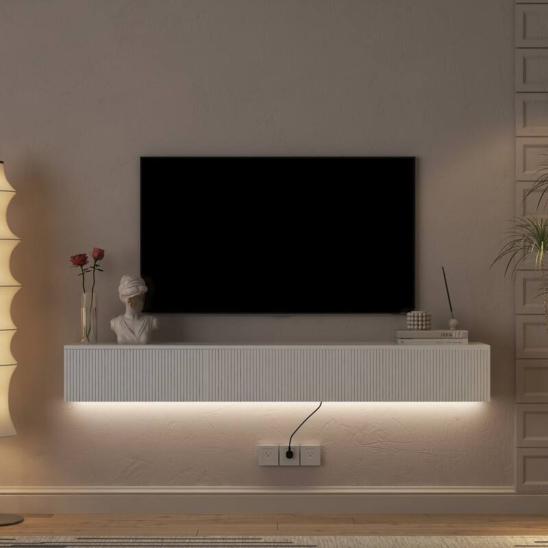 69" Wall Mounted TV for TVs up to 65'', Floating TV Stand with LED Lights & Power Outlet