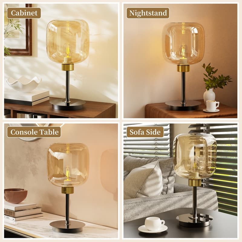 Bedside Table Lamp for Bedroom Glass Shade Bedside Lamps
