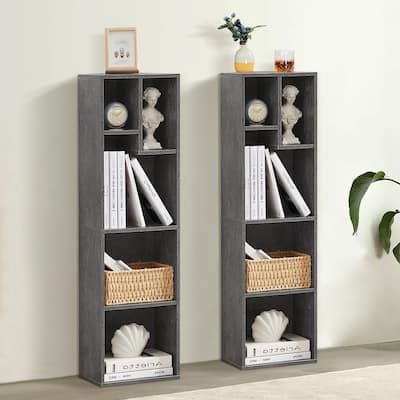 VECELO, (Set of 2) 4-Tier Five Open Cube Wooden Bookcase Organizer, Bookshelf, Book Storage