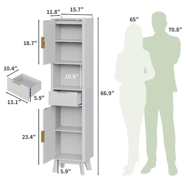 dimension image slide 0 of 3, Garvee 67" Tall Freestanding Narrow Raised Bathroom Laundry Storage Cabinet with Drawer