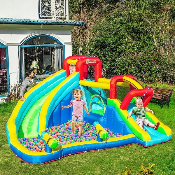 Kids Inflatable Bounce House Slide Water Gun Splash Pool Climb Castle Air Blower 