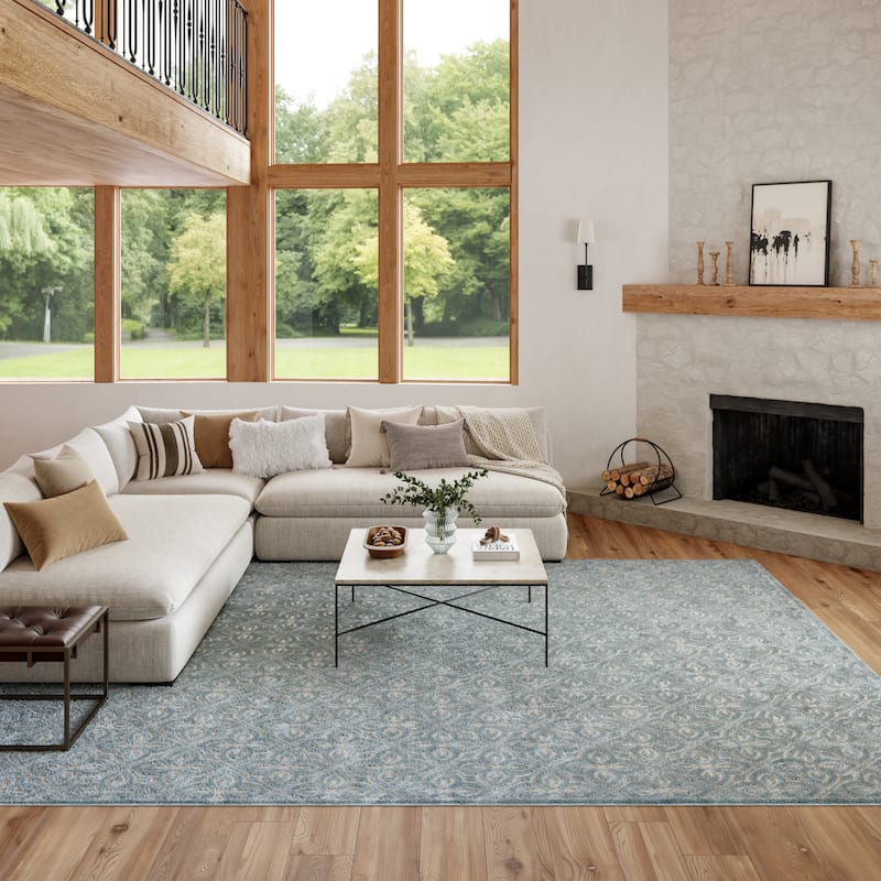 Nourison Washable Charm Indoor only Floral Area Rug - Blue/Ivory - 9' x 12'