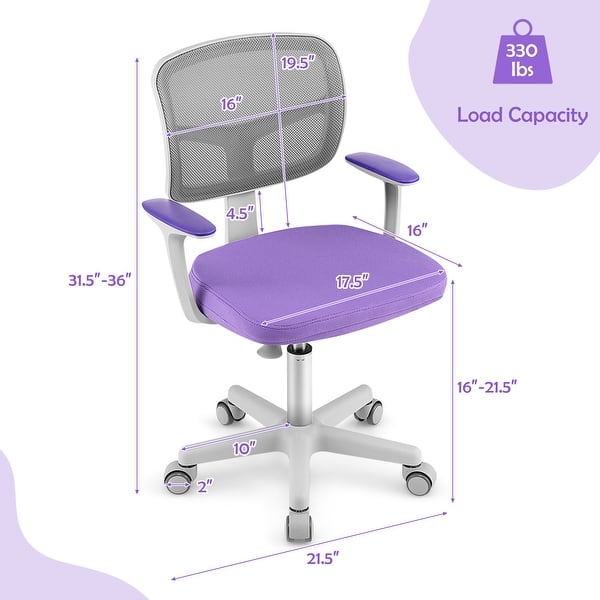 dimension image slide 2 of 4, Gymax Kids Desk Chair Adjustable Height Children Study Chair w/Auto