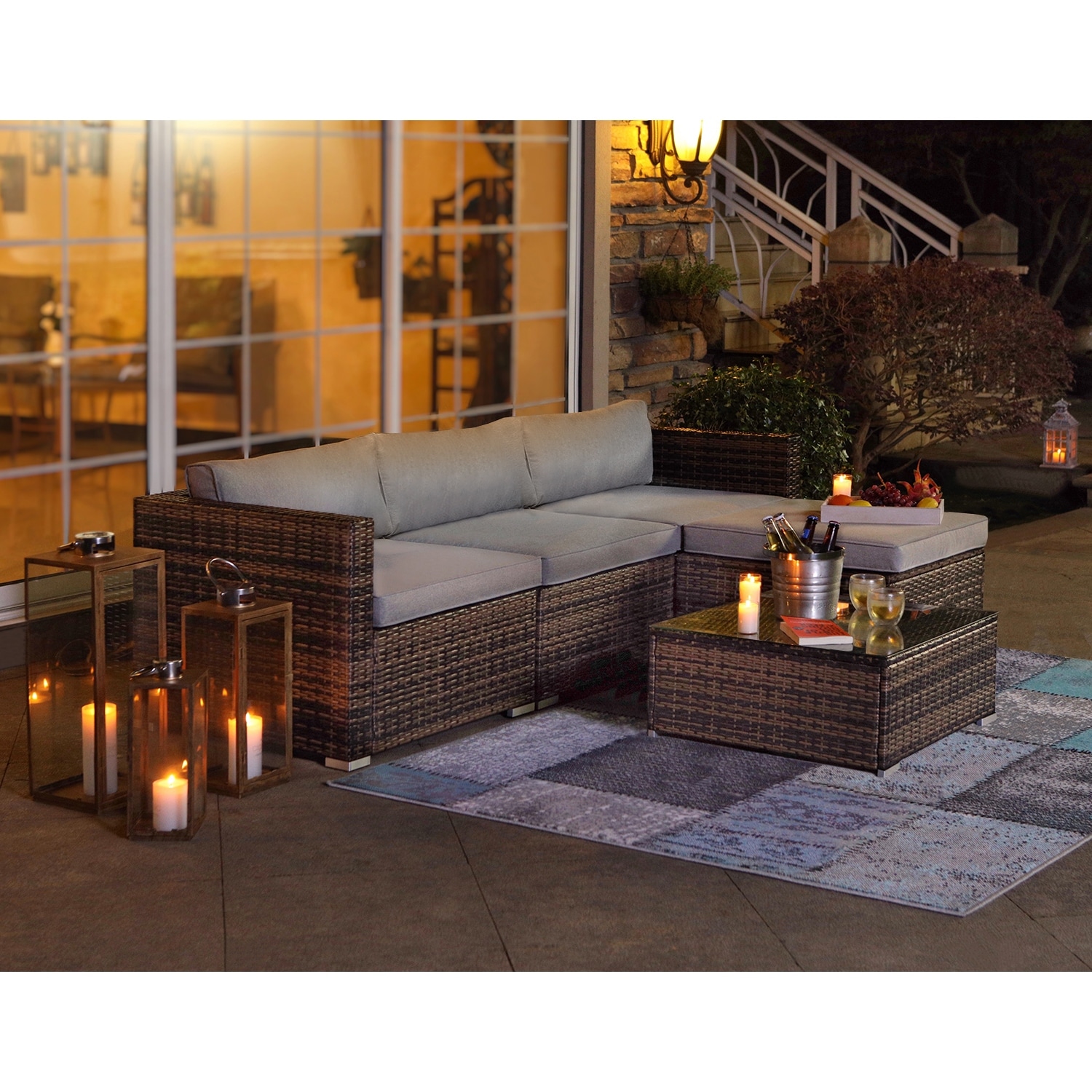 COSIEST Outdoor Patio Brown Wicker Sectional Sofa Set-image