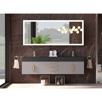 Amazon 72" Wall Mounted Bathroom Vanity Set w/ Black Top