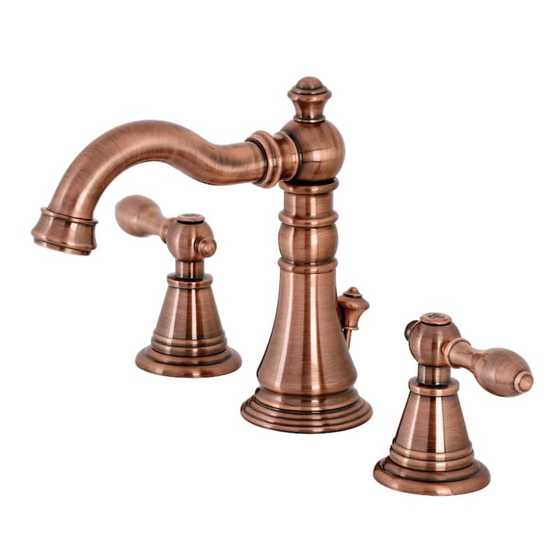 English Classic Deck Mount Widespread Bathroom Faucet with Brass Pop-Up in Brushed Brass - Antique Copper