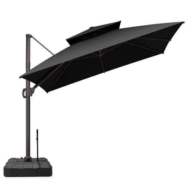 slide 2 of 11, VredHom Double Top 10x10 FT Square Patio Cantilever Umbrella with Rod Wheel Base Black