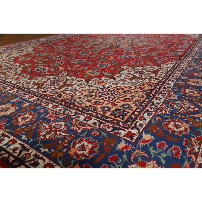 Hand Knotted Oriental 100% Wool Carpet Traditional Floral Red Isfahan Area Rug - 16' 3'' X 10' 5''