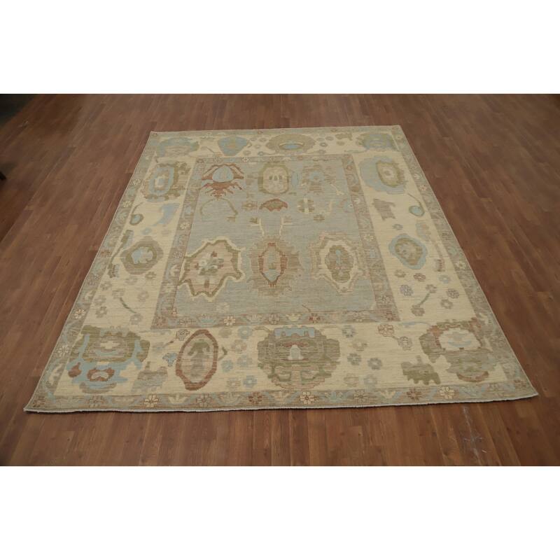 Hand Knotted Oriental 100% Wool Carpet Transitional All-Over Greys & Charcoal Oushak Area Rug - 9' 8'' X 7' 11''