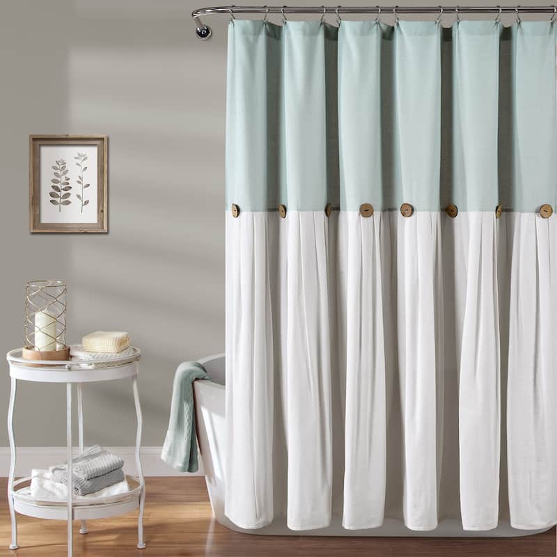 Lush Decor Two-tone Linen Button Shower Curtain - Blue & White - 72" x 72"